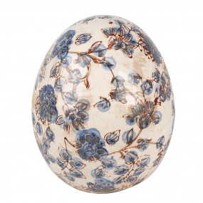 26CE1620L Decoration Egg Ø 14x16 cm Beige Blue Ceramic Flowers Home Decor