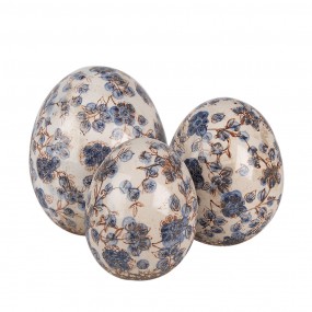 26CE1620L Decoration Egg Ø 14x16 cm Beige Blue Ceramic Flowers Home Decor