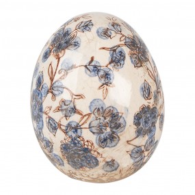 26CE1620M Décoration Œuf Ø 11x14 cm Beige Bleu Céramique Fleurs Décoration d'intérieur