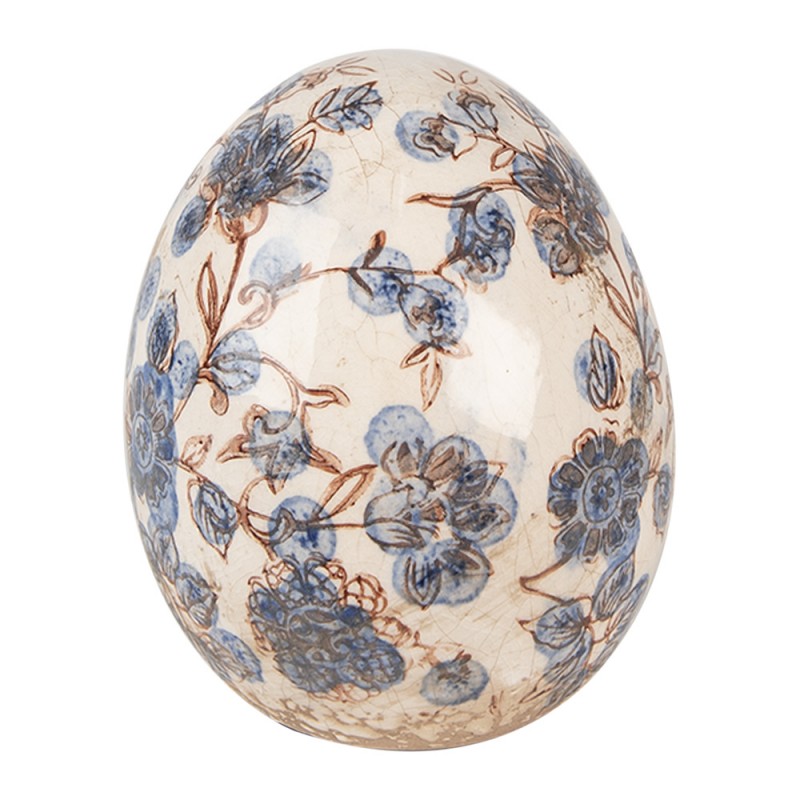 6CE1620M Decoration Egg Ø 11x14 cm Beige Blue Ceramic Flowers Home Decor