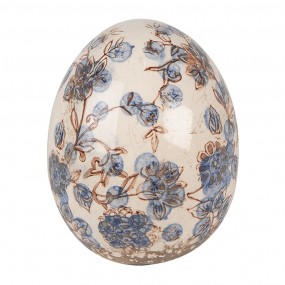 26CE1620M Décoration Œuf Ø 11x14 cm Beige Bleu Céramique Fleurs Décoration d'intérieur