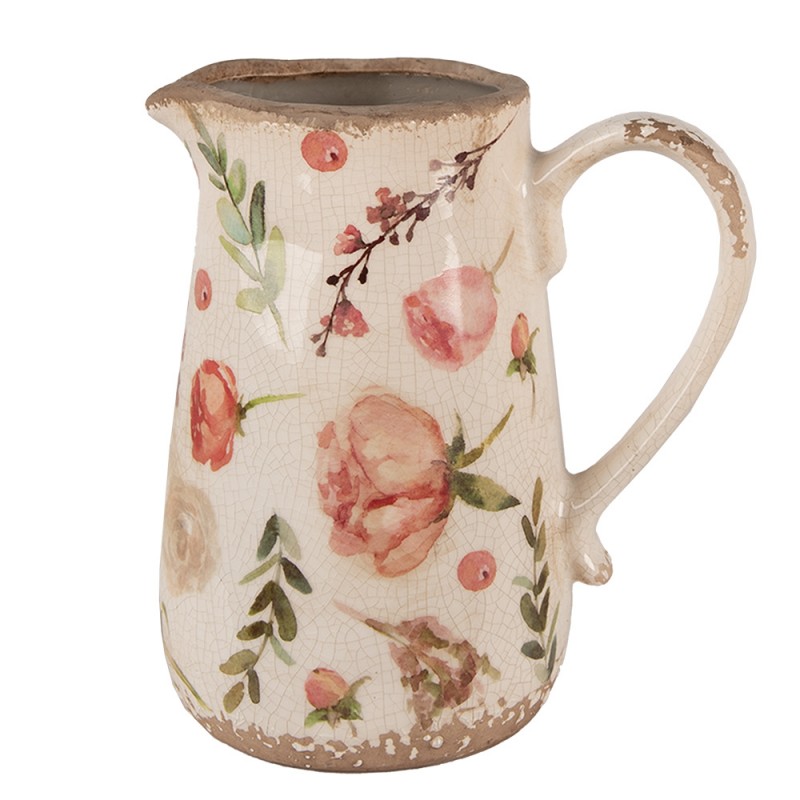 6CE1624M Decoration can 17x12x18 cm Beige Pink Ceramic Flowers Pitcher