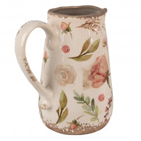 26CE1624M Decoration can 17x12x18 cm Beige Pink Ceramic Flowers Pitcher