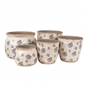 26CE1638L Pot de fleurs Ø 16x16 cm Beige Bleu Céramique Fleurs Pot de fleurs d'intérieur