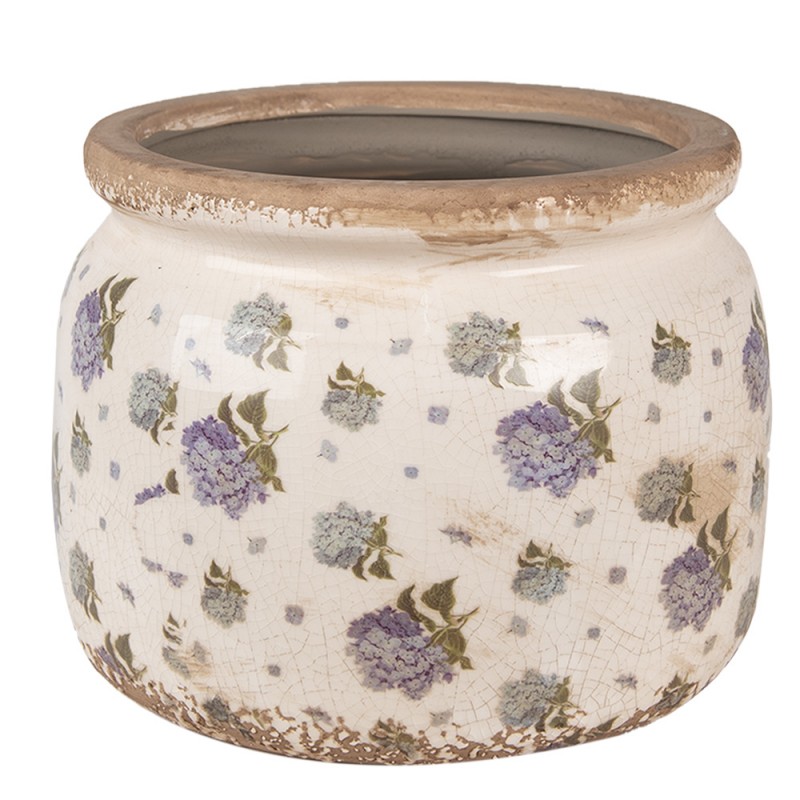 6CE1639L Pot de fleurs Ø 20x15 cm Beige Bleu Céramique Fleurs Pot de fleurs d'intérieur