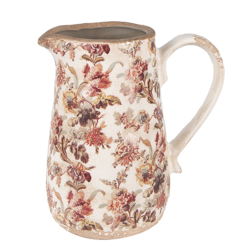 6CE1651M Decoration can 16x12x18 cm Beige Pink Ceramic Flowers Pitcher