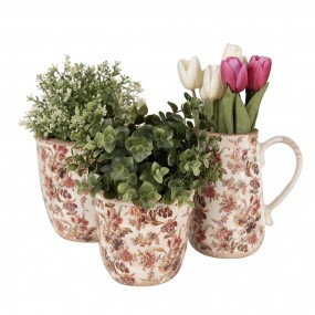 26CE1651M Decoration can 16x12x18 cm Beige Pink Ceramic Flowers Pitcher