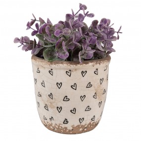 26CE1652XS Pot de fleurs Ø 11x11 cm Beige Noir Céramique Coeurs Pot de fleurs d'intérieur