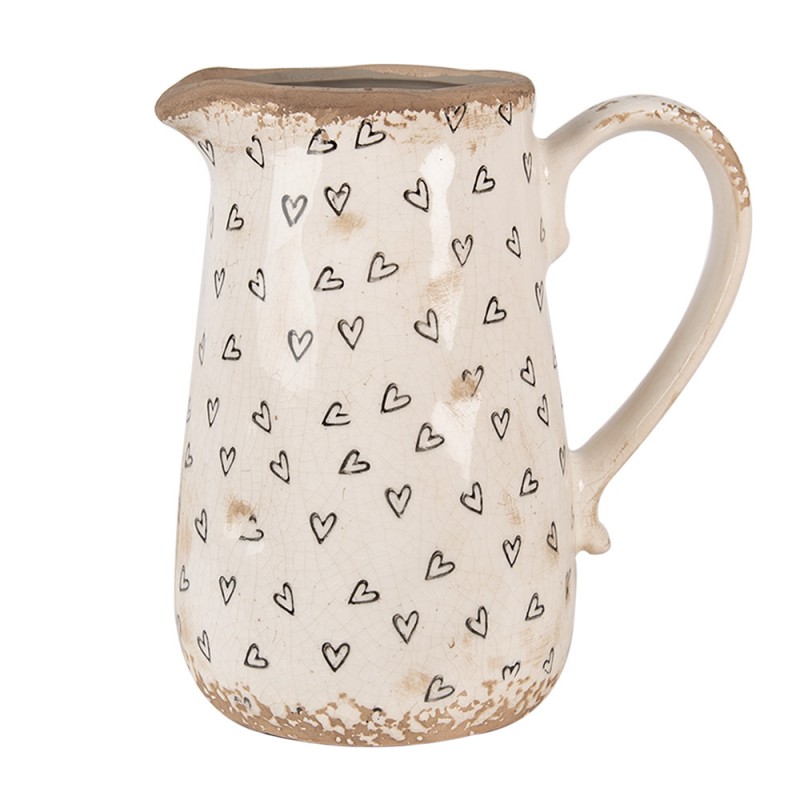 6CE1654M Decoration can 16x12x18 cm Beige Black Ceramic Hearts Pitcher