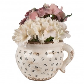 26CE1655L Pot de fleurs 20x17x15 cm Beige Noir Céramique Coeurs Pot de fleurs d'intérieur