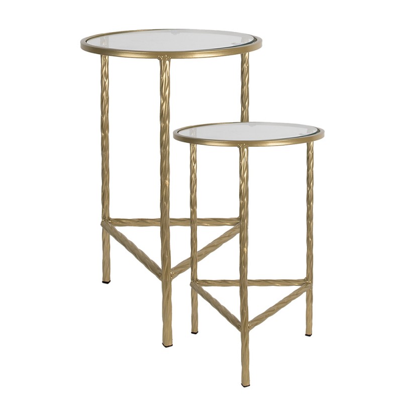 6Y5244 Side Table Set of 2 Ø 35 Ø 30 cm Gold colored Iron Glass Side Table