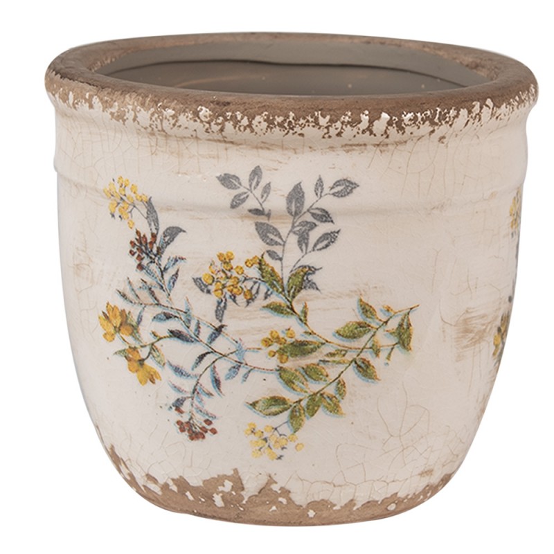 6CE1607S Pot de fleurs Ø 13x11 cm Beige Jaune Céramique Fleurs Pot de fleurs d'intérieur