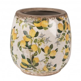 26CE1608S Pot de fleurs Ø 13x13 cm Beige Jaune Céramique Citrons Pot de fleurs d'intérieur