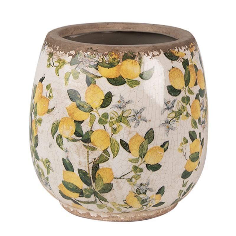 6CE1608S Pot de fleurs Ø 13x13 cm Beige Jaune Céramique Citrons Pot de fleurs d'intérieur