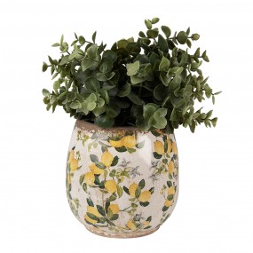 26CE1608S Pot de fleurs Ø 13x13 cm Beige Jaune Céramique Citrons Pot de fleurs d'intérieur