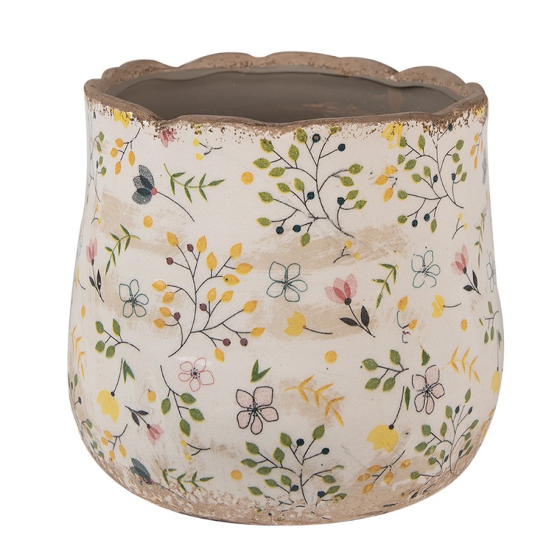 6CE1610M Pot de fleurs Ø 18x16 cm Beige Jaune Céramique Fleurs Pot de fleurs d'intérieur