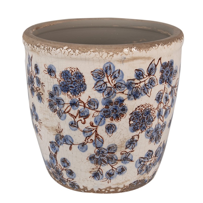 6CE1619L Fioriera Ø 17x16 cm Beige Blu  Ceramica Fiori  Fioriera per interni