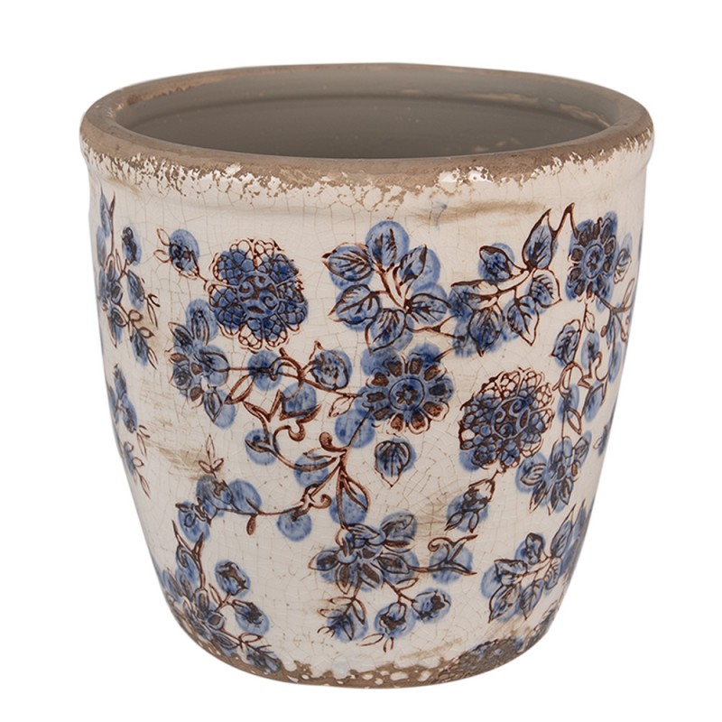 6CE1619L Pot de fleurs Ø 17x16 cm Beige Bleu Céramique Fleurs Pot de fleurs d'intérieur