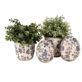 26CE1619L Fioriera Ø 17x16 cm Beige Blu  Ceramica Fiori  Fioriera per interni