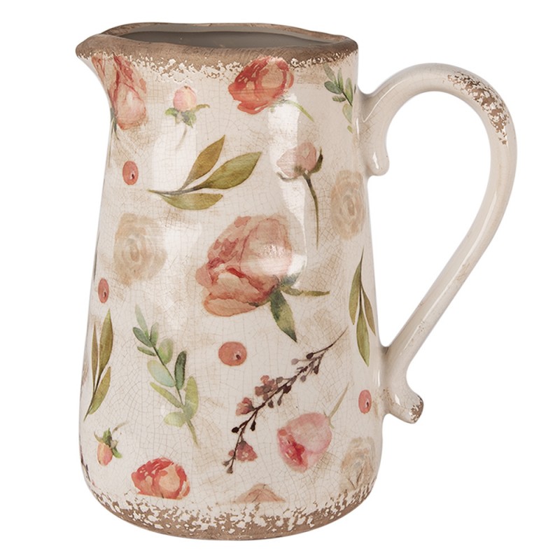 6CE1624L Decoration can 21x15x23 cm Beige Pink Ceramic Flowers Pitcher