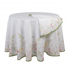 2WFF07 Tablecloth Ø 170 cm White Cotton Flowers Round Table cloth