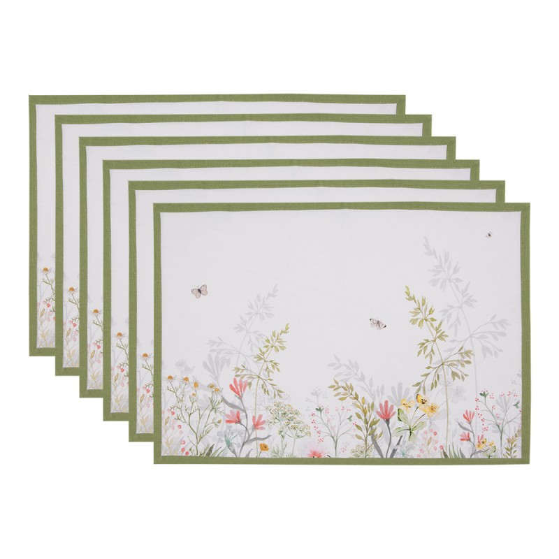 WFF40 Tischsets 6er Set 48x33 cm Weiß Baumwolle Blumen