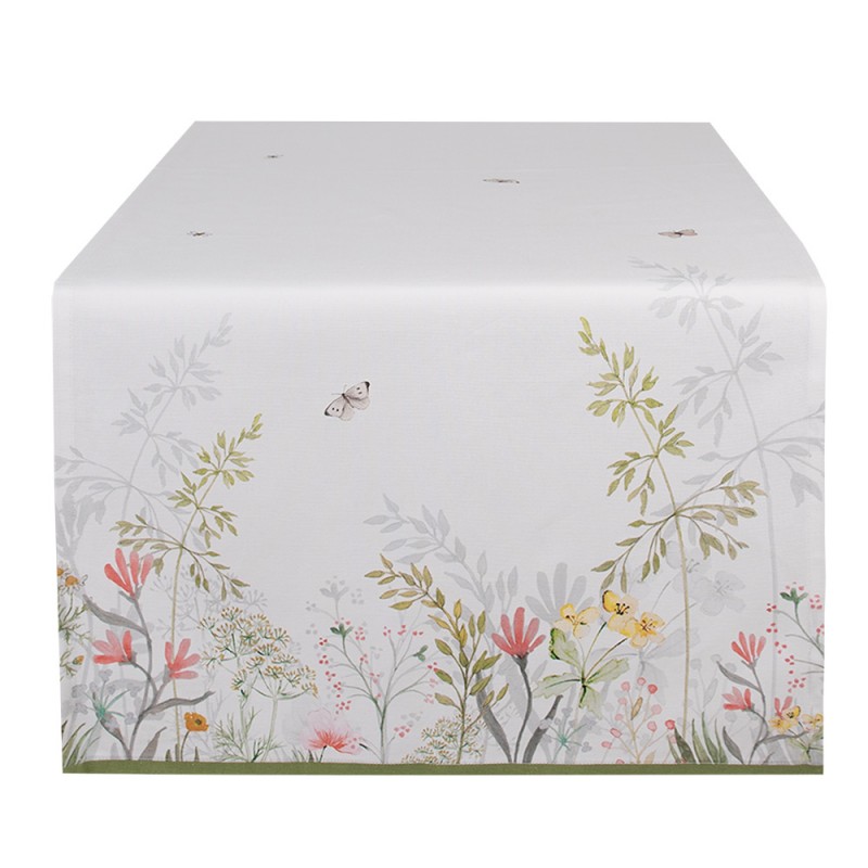 WFF64 Tischläufer 50x140 cm Weiß Baumwolle Blumen