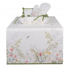 2WFF64 Table Runner 50x140 cm White Cotton Flowers