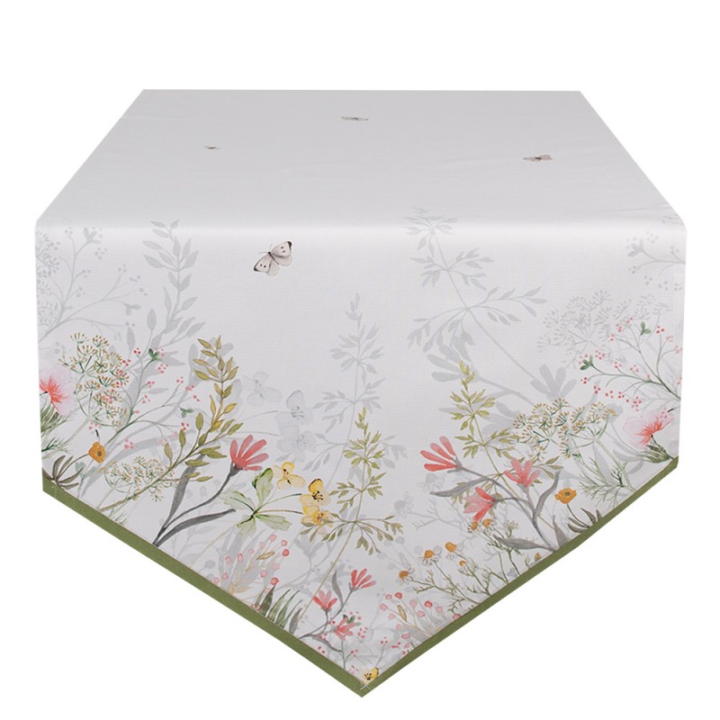 WFF65 Tischläufer 50x160 cm Weiß Baumwolle Blumen