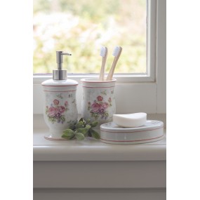 262820 Bathroom Set Set of 3 White Pink Ceramic Flowers Bathroom Accessories Set