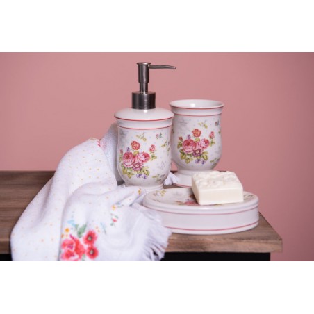 62820 Set da bagno set di 3 Bianco Rosa Ceramica Fiori Set di accessori per  il bagno