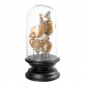 265175 Cloche Ø 19x39 cm Gold colored Black Glass Wood Hearts Glass Bell Jar