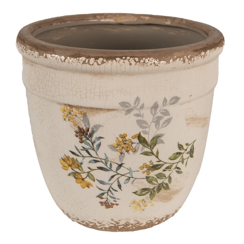6CE1607L Pot de fleurs Ø 18x17 cm Beige Jaune Céramique Fleurs Pot de fleurs d'intérieur