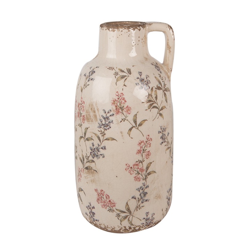 6CE1614 Decoration can Ø 13x25 cm Beige Pink Ceramic Flowers Pitcher