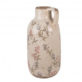 26CE1614 Decoration can Ø 13x25 cm Beige Pink Ceramic Flowers Pitcher