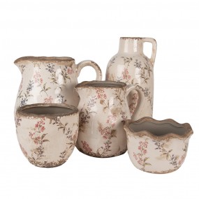 26CE1614 Decoration can Ø 13x25 cm Beige Pink Ceramic Flowers Pitcher