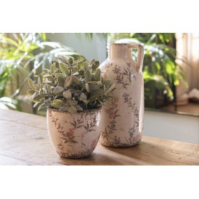 26CE1614 Decoration can Ø 13x25 cm Beige Pink Ceramic Flowers Pitcher