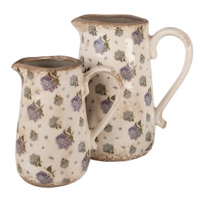 26CE1640M Decoration can 16x12x18 cm Beige Blue Ceramic Flowers Pitcher