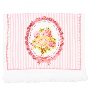 2CT020 Guest Towel 40x66 cm White Pink Cotton Roses Rectangle Toilet Towel