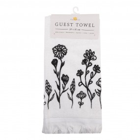 2CT023 Gästehandtuch 40x66 cm Weiß Schwarz Baumwolle Blumen Toiletten Handtuch