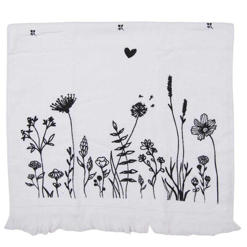 CTFAF Guest Towel 40x66 cm White Black Cotton Flowers Rectangle Toilet Towel