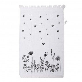 2CTFAF Guest Towel 40x66 cm White Black Cotton Flowers Rectangle Toilet Towel