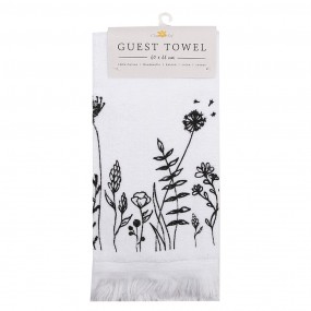 2CTFAF Gastendoekje  40x66 cm Wit Zwart Katoen Bloemen Rechthoek Toilet Handdoek
