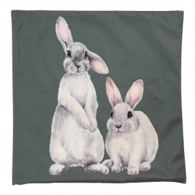 2KT021.296 Cushion Cover 45x45 cm Green White Polyester Rabbits Square Pillow Cover