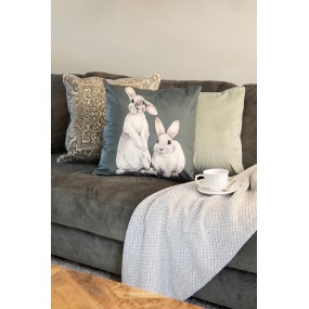 2KT021.296 Cushion Cover 45x45 cm Green White Polyester Rabbits Square Pillow Cover