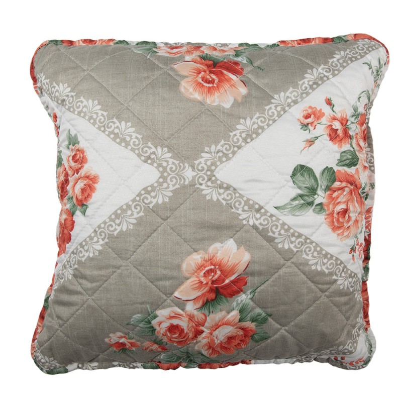 Q196.020 Cushion Cover 40x40 cm Grey Pink Cotton Polyester Flowers Pillow Cover