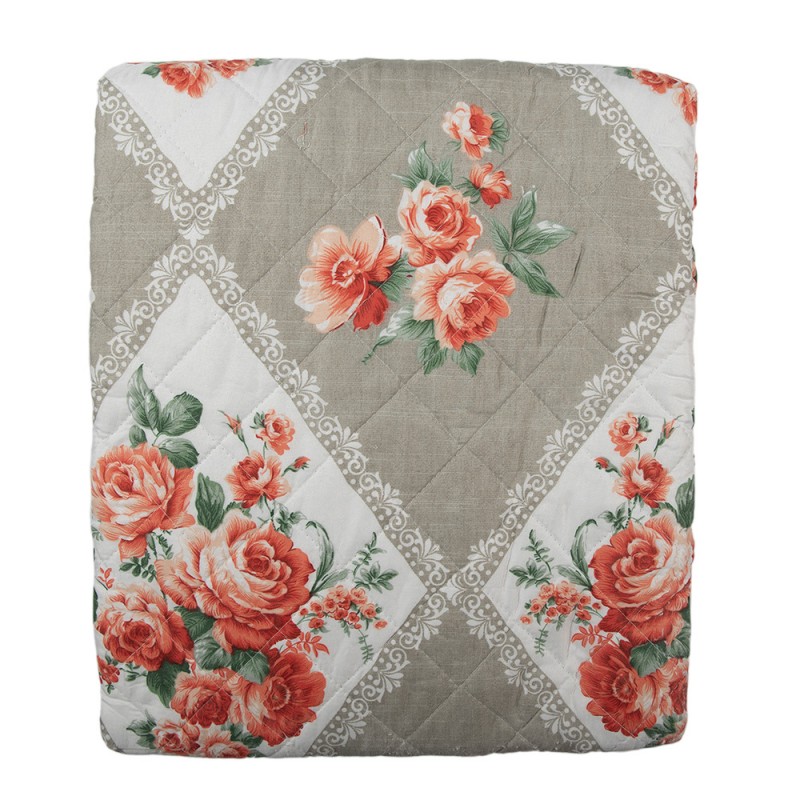 Q196.059 Couvertures 140x220 cm Gris Rose Coton Polyester Fleurs Rectangle Couvre-lit