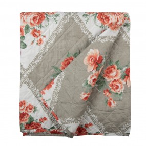 2Q196.059 Bedspread 140x220 cm Grey Pink Cotton Polyester Flowers Rectangle Quilt