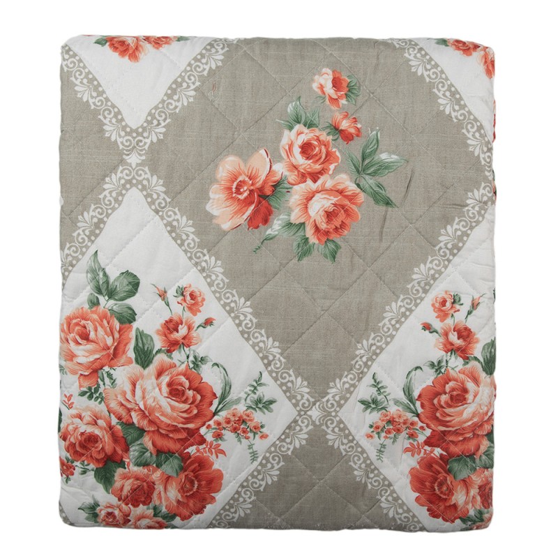 Q196.061 Couvertures 240x260 cm Gris Rose Coton Polyester Fleurs Rectangle Couvre-lit