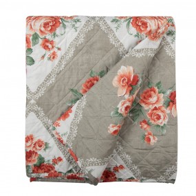 2Q196.061 Bedspread 240x260 cm Grey Pink Cotton Polyester Flowers Rectangle Quilt